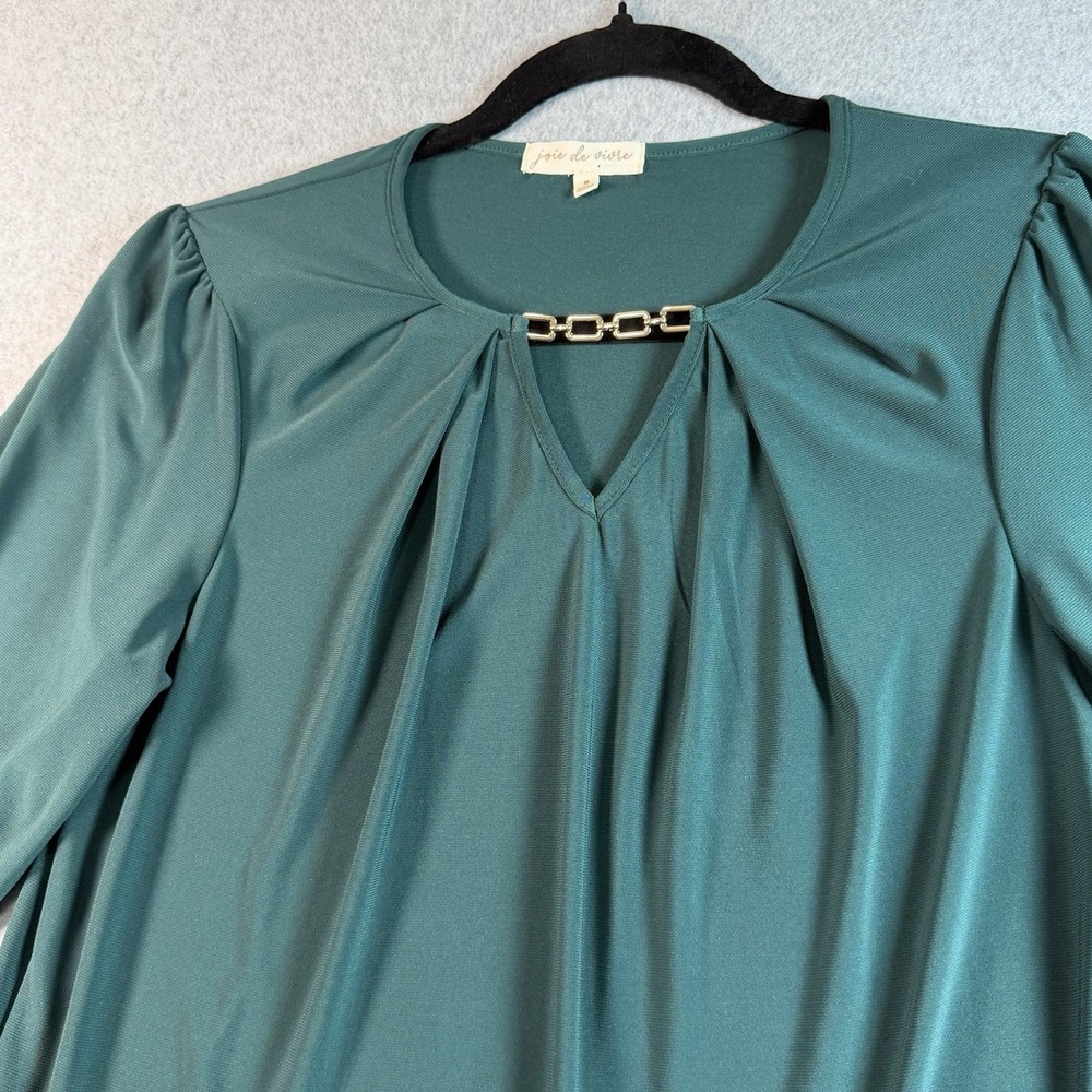 Joie de Vivre Dark Green Blouse Small Coquette Chain Pleated Tunic 1664M03AV